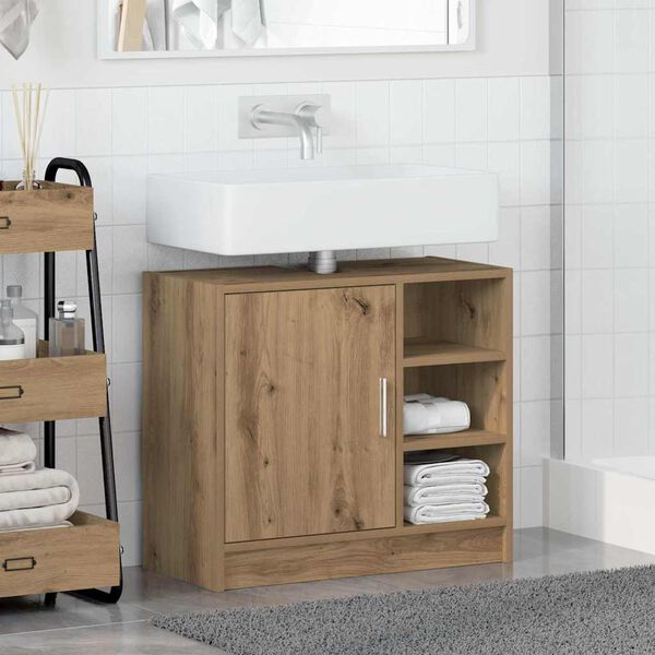 vidaXL Mobile da Bagno con porta Rovere artigianale 63 x 29 x 55 cm