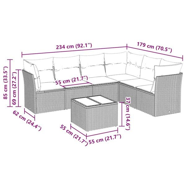 vidaXL Set Divani da Giardino con Cuscini 7pz Nero Polyrattan