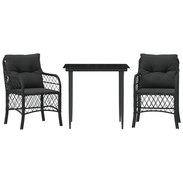 vidaXL Set da Bistr&ograve; 3 pz con Cuscini Nero in Polyrattan
