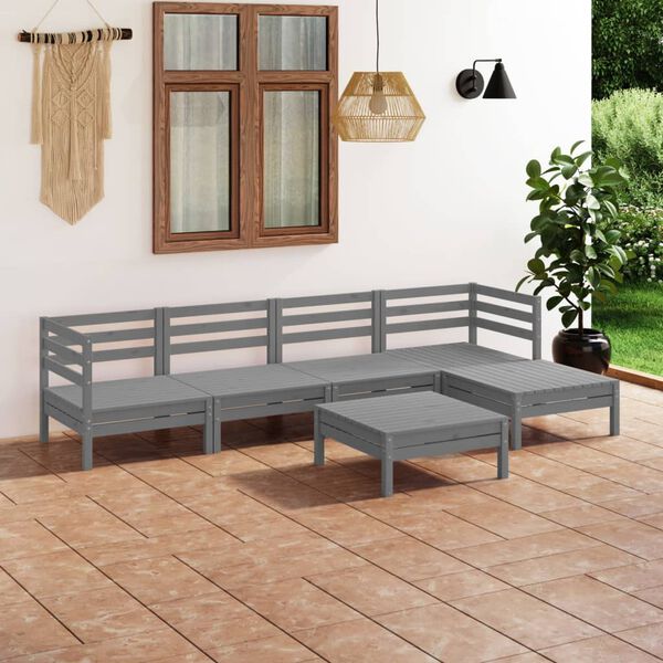 vidaXL Set Divani da Giardino 6 pz in Legno Massello di Pino Grigio