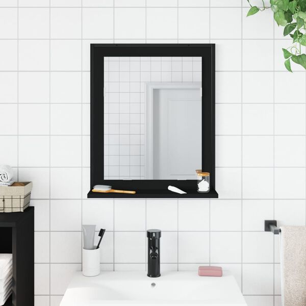 vidaXL Specchio da Bagno con Ripiano Nero 50x12x60cm Legno Multistrato