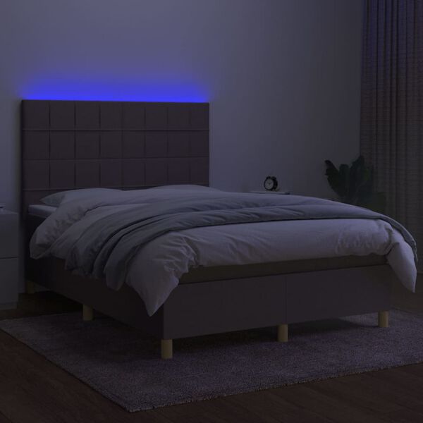 vidaXL Letto a Molle con Materasso e LED Tortora 140x190 cm in Tessuto