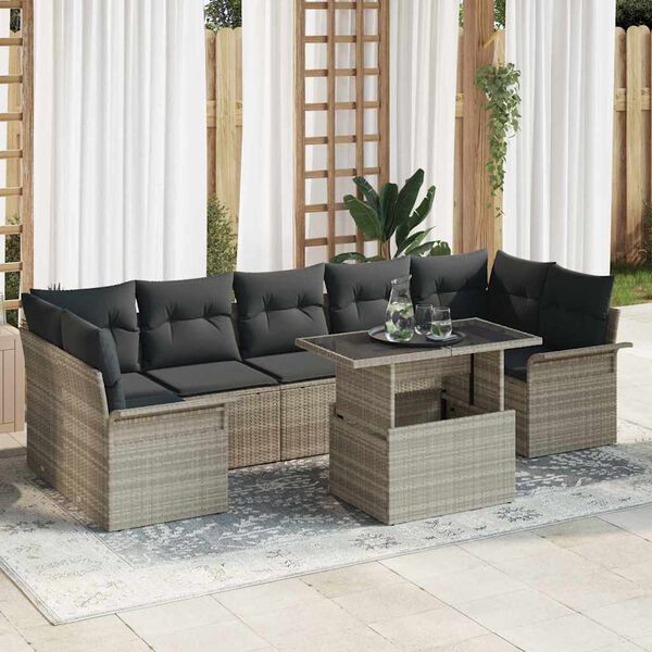 vidaXL Set Divano da Giardino 8 pcs Grigio chiaro Poly Rattan