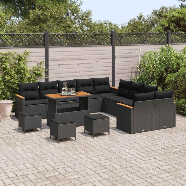 vidaXL Set Divano da Giardino 14 pcs Nero polyrattan