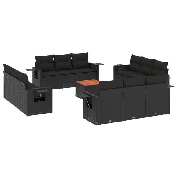 vidaXL Set Divani da Giardino 13pz con Cuscini Nero in Polyrattan