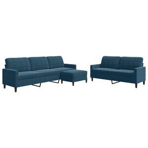 vidaXL Set di Divani 3 pz con Cuscini Blu in Velluto