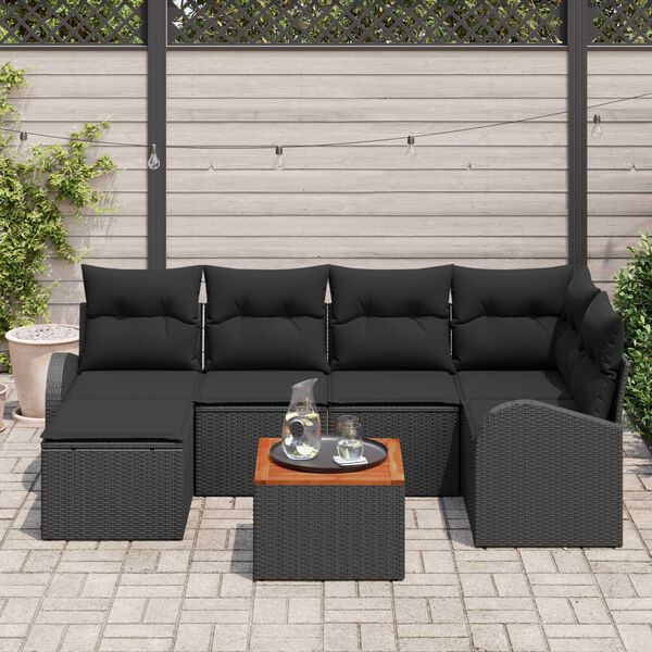 vidaXL Set Divano da Giardino con archiviazione 7 pcs Nero polyrattan