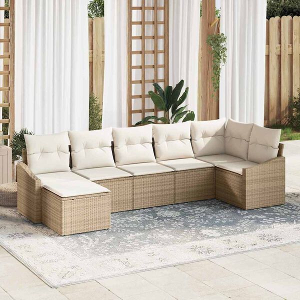 vidaXL Set di divani con cuscino 7 pcs Beige polyrattan
