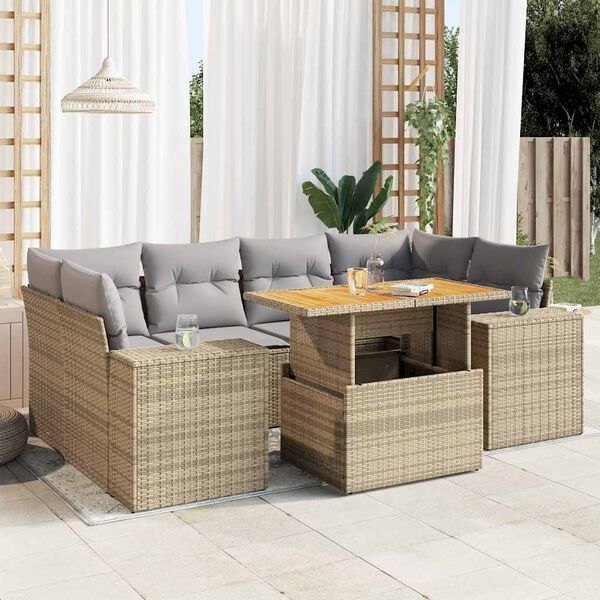 vidaXL Set Divani da Giardino 7 pz con Cuscini Beige in Polyrattan