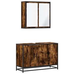 vidaXL Set Mobili da Bagno 2 pz Rovere Fumo in Legno Multistrato