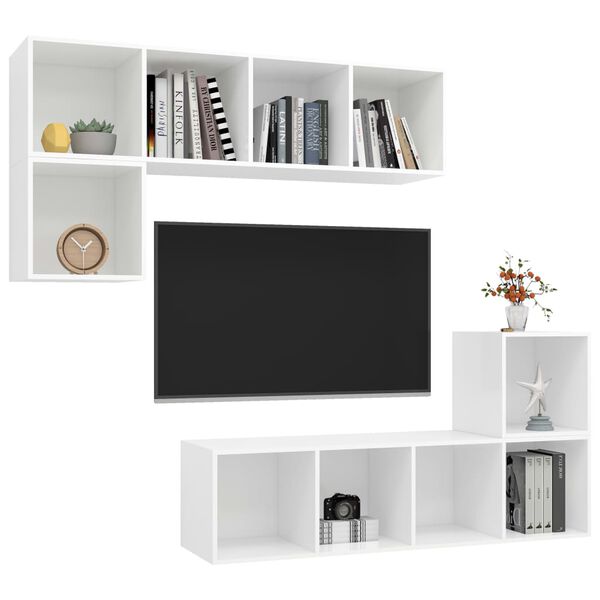 vidaXL Set Mobili Porta TV 4 pz Bianco in Legno Multistrato