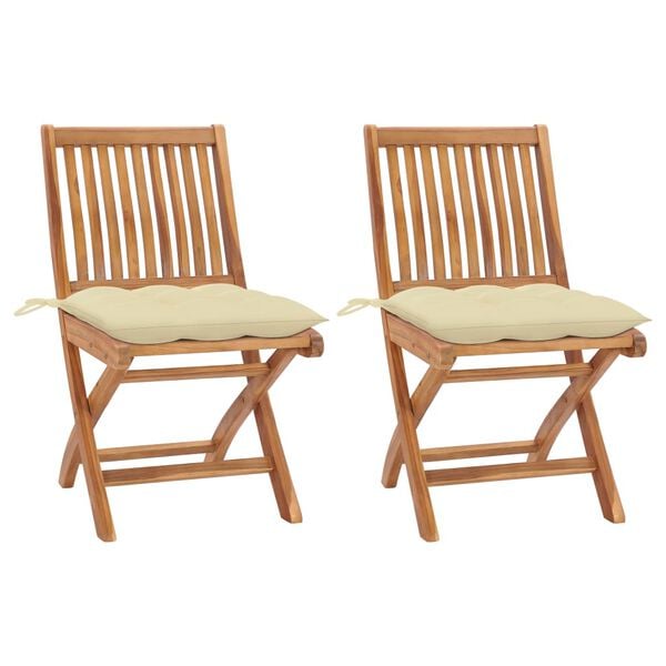 vidaXL Sedie da Giardino 2 pz Cuscini Bianco Crema in Massello di Teak
