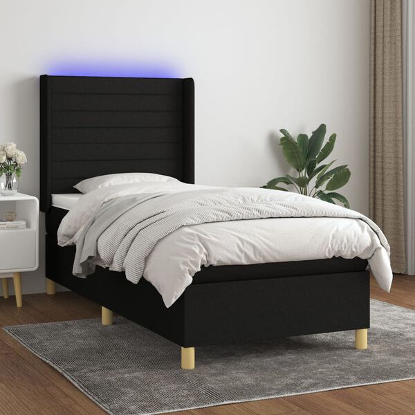 vidaXL Letto a Molle con Materasso e LED Nero 100x200 cm in Tessuto