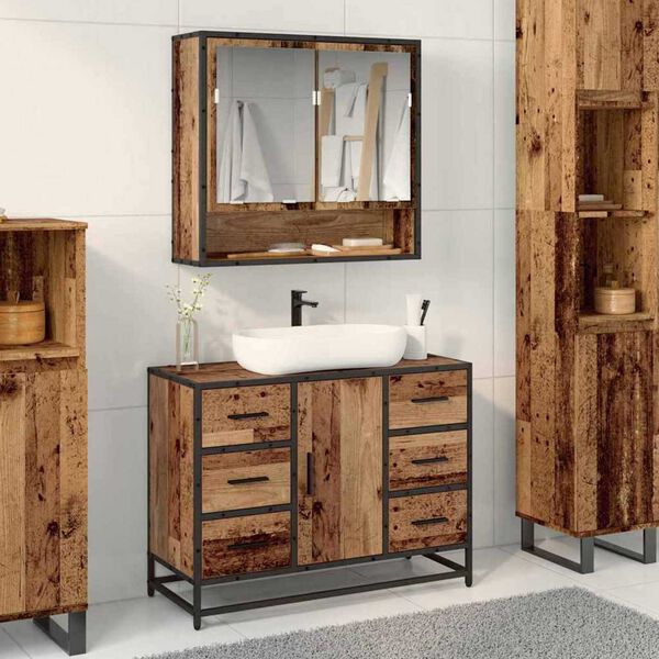 vidaXL Set di mobili per il bagno 2 pcs Legno vecchio 80 x 33 x 60 cm