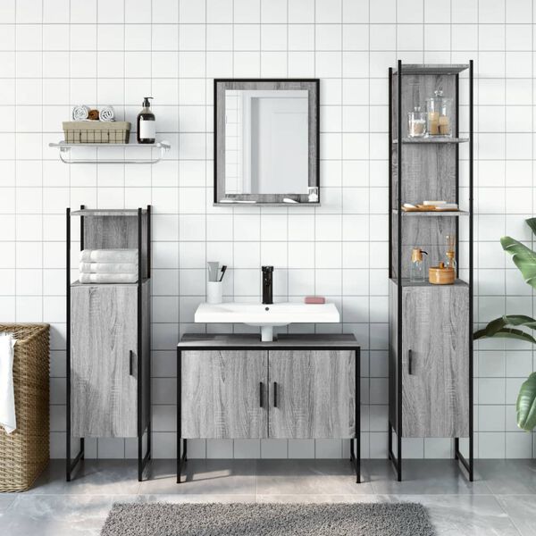 vidaXL Set Mobili da Bagno 4 pz Grigio Sonoma in Legno Multistrato