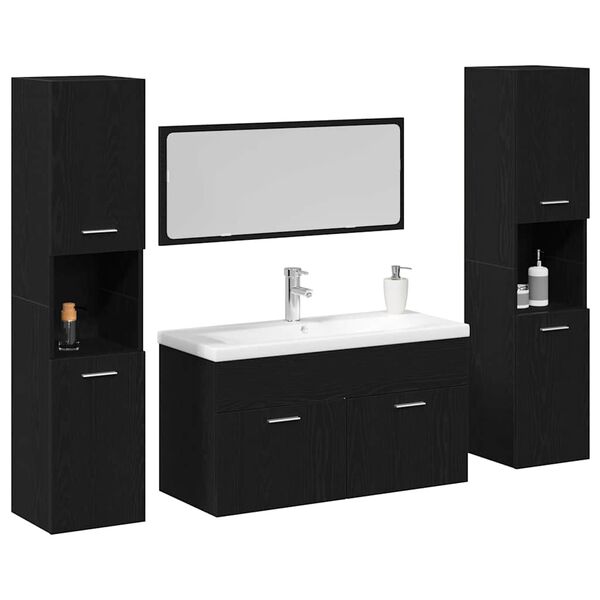 vidaXL Set di mobili per il bagno 4 pcs Rovere Nero Legno multistrato