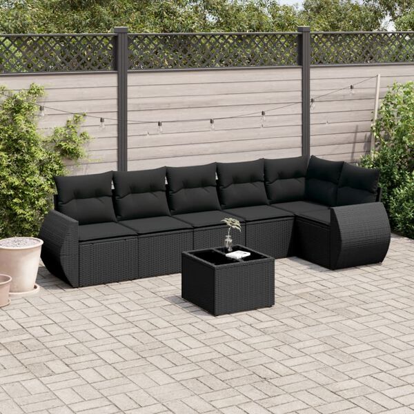 vidaXL Set Divani da Giardino con Cuscini 7pz Nero Polyrattan