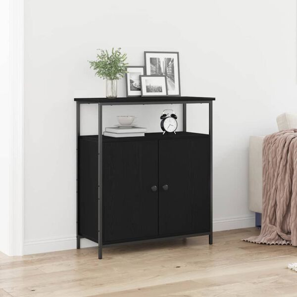 vidaXL Credenza Rovere Nero 70 x 30 x 80 cm Legno multistrato