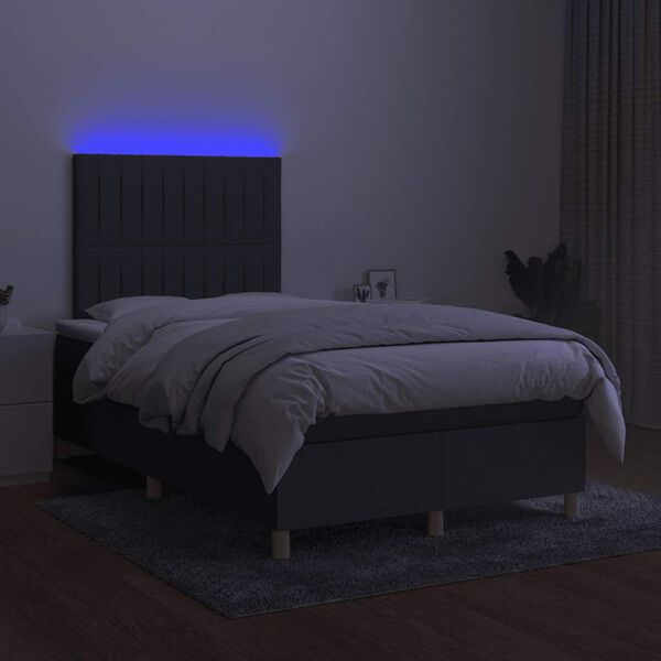 vidaXL Letto a Molle Materasso e LED Grigio Scuro 120x190cm in Tessuto
