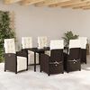vidaXL Set da Pranzo per Giardino con cuscino 7 pcs Marrone polyrattan