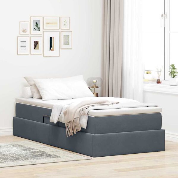 vidaXL Letto con contenitore e materasso Grigio scuro 100 x 200 cm