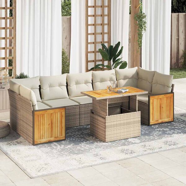 vidaXL Set Divano da Giardino 8 pz con Cuscini Beige Polyrattan Acacia