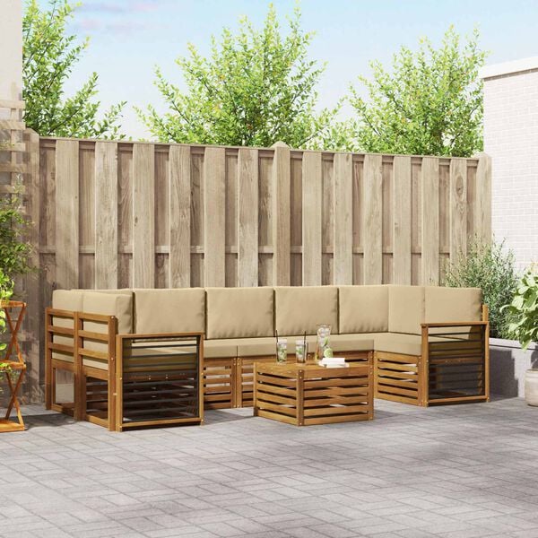 vidaXL Set di divani da esterno con cuscino 8 pcs Naturale e Beige
