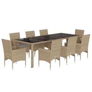 vidaXL Set da Pranzo da Giardino 9 pz con Cuscini Polyrattan e Vetro