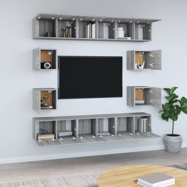 vidaXL Set Mobili Porta TV 10 pz Grigio Sonoma in Legno Multistrato