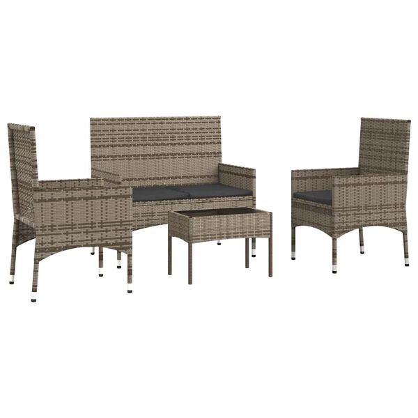 vidaXL Set Divani da Giardino 4 pz con Cuscini in Polyrattan Grigio