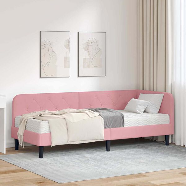 vidaXL Cornice del letto ad angolo Rosa 80 x 200 cm Velluto