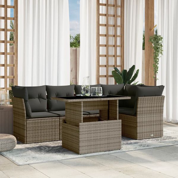 vidaXL Set Divano da Giardino 6 pz con Cuscini Grigio in Polyrattan