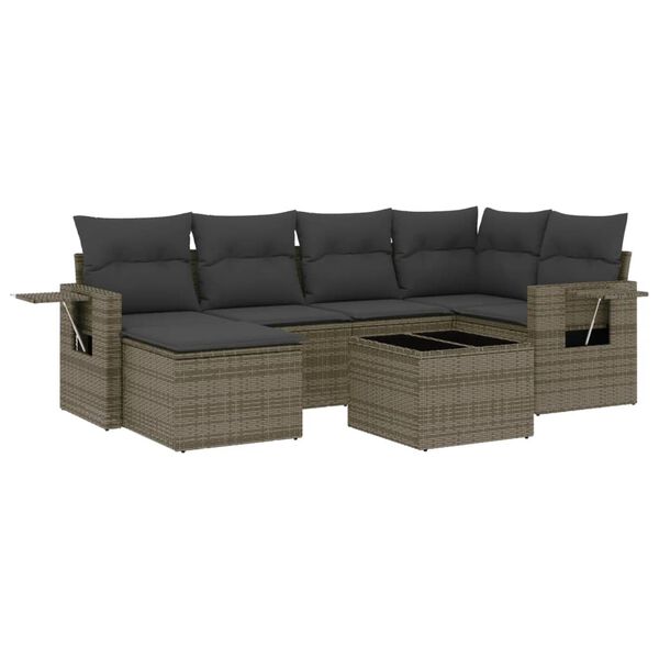 vidaXL Set Divani da Giardino 7 pz con Cuscini Grigio in Polyrattan