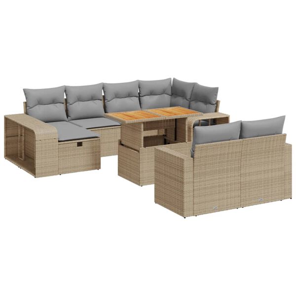 vidaXL Set Divani da Giardino 11 pz con Cuscini Beige in Polyrattan