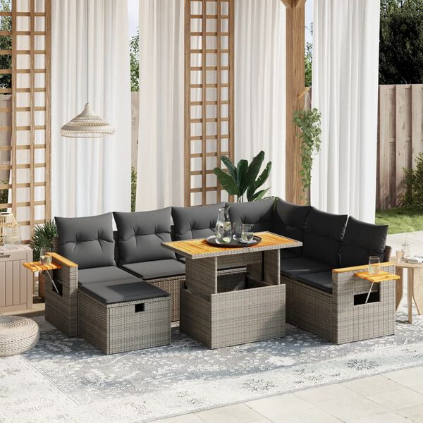 vidaXL Set Divano da Giardino 8 pz con Cuscini Grigio in Polyrattan