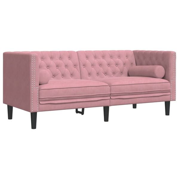 vidaXL Divano Chesterfield con Rinforzi 2 Posti Rosa in Velluto