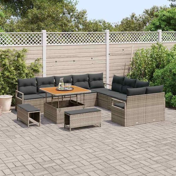 vidaXL Set Divano da Giardino con cuscino 13 pcs Grigio polyrattan