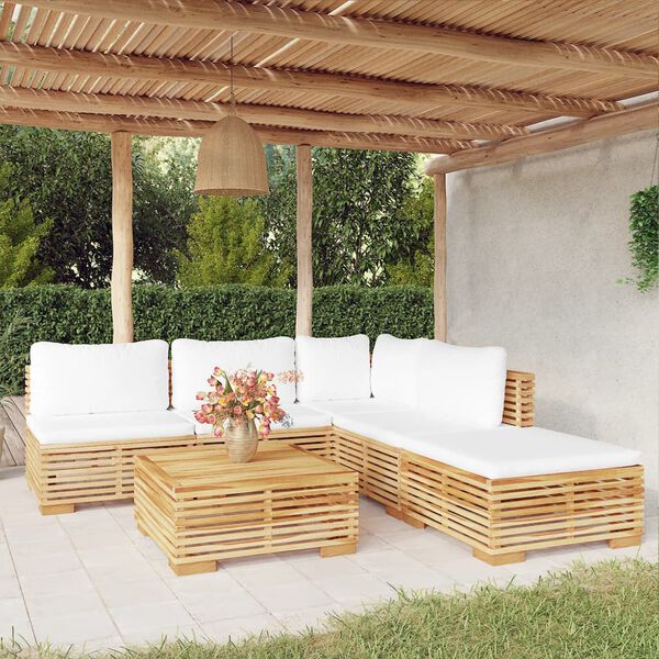 vidaXL Set Divani da Giardino 6 pz con Cuscini Legno Massello di Teak