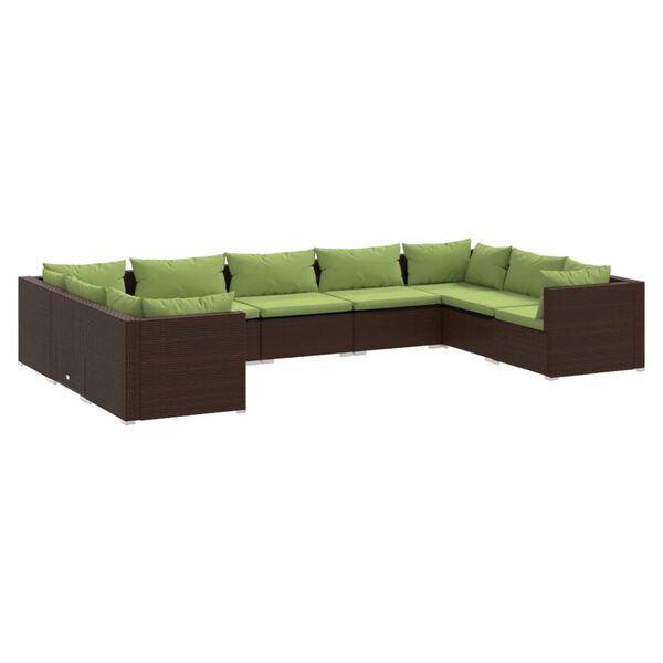 vidaXL Set Divani da Giardino 9 pz con Cuscini in Polyrattan Marrone