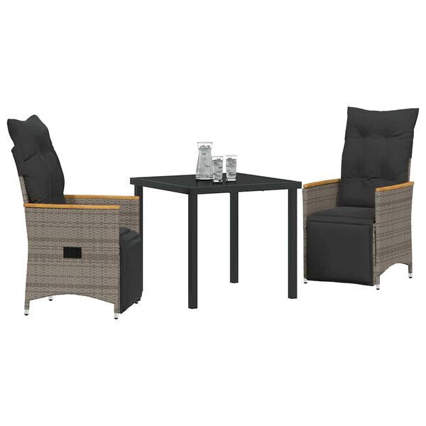 vidaXL Set da Pranzo per Giardino con cuscino 3 pcs Grigio polyrattan
