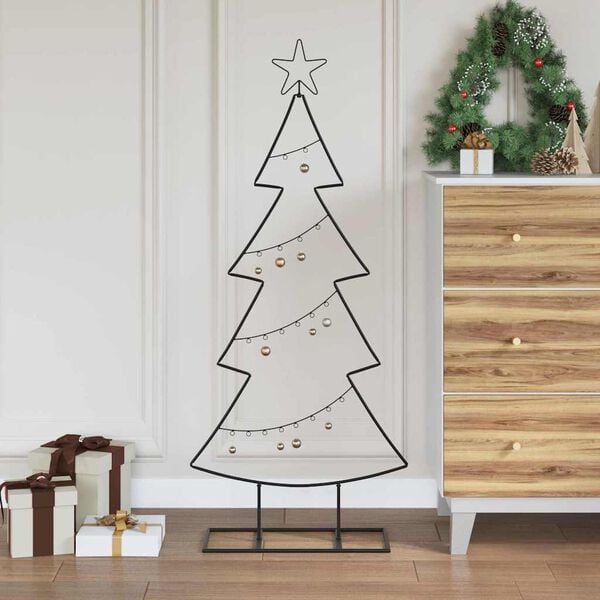 vidaXL Albero di Natale in metallo con supporto Nero 125 cm Acciaio