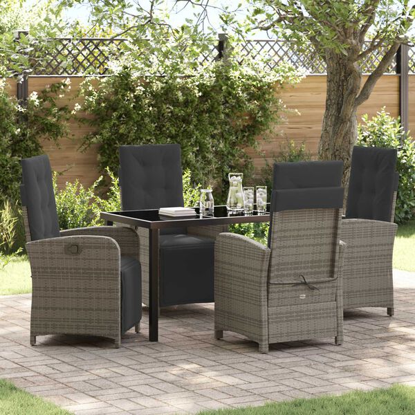 vidaXL Set da Pranzo per Giardino con cuscino 5 pcs Grigio polyrattan