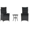 vidaXL Set da Bistr&ograve; 3 pz con Cuscini Nero in Polyrattan