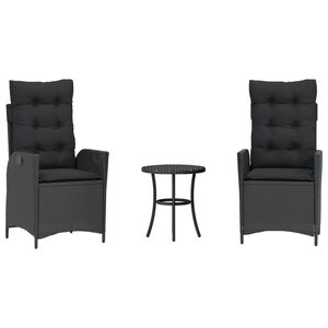 vidaXL Set da Bistr&ograve; 3 pz con Cuscini Nero in Polyrattan