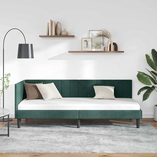 vidaXL Cornice del letto ad angolo Verde Scuro 80 cm x 200 cm Velluto