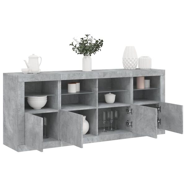 vidaXL Credenza con Luci LED Grigio Cemento 163x37x67 cm