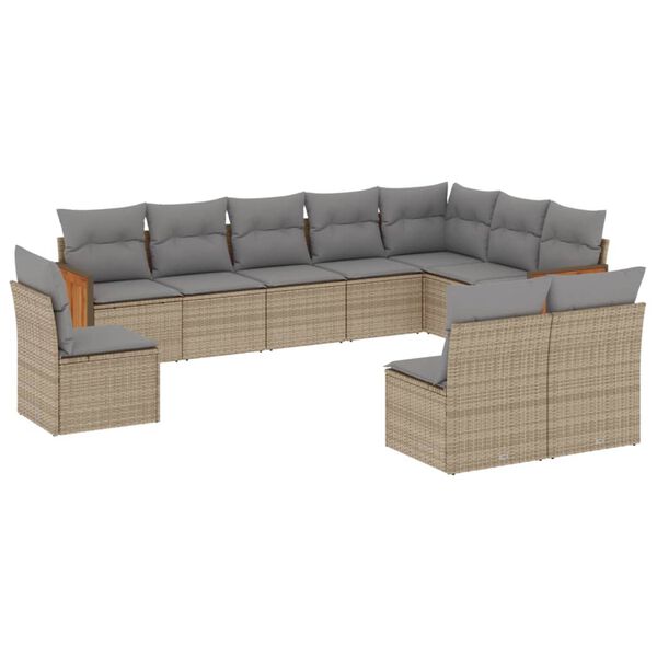 vidaXL Set Divano da Giardino 10 pz con Cuscini Beige in Polyrattan