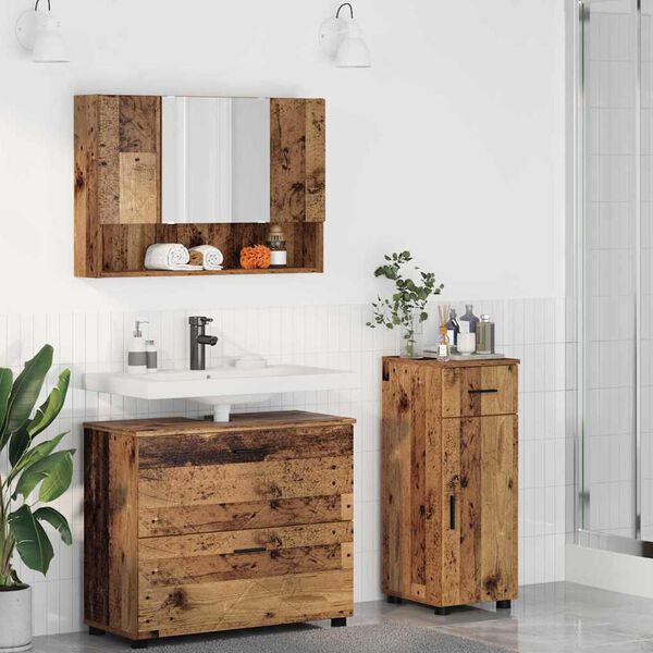vidaXL Set di mobili per il bagno con cassetto 3 pcs Legno vecchio