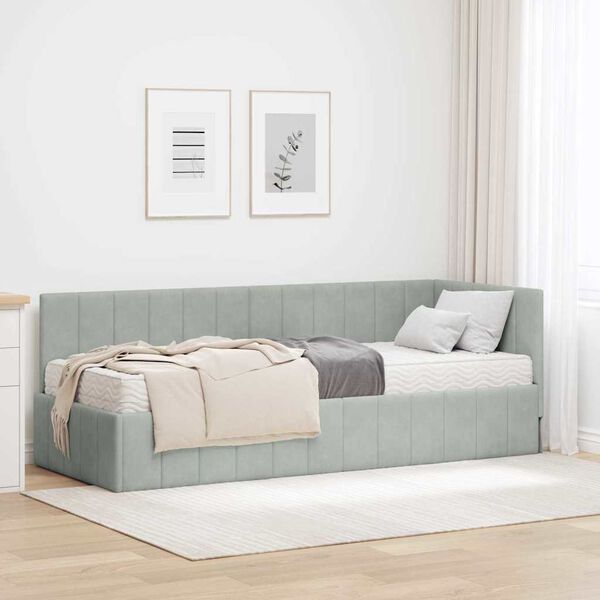 vidaXL Struttura Letto Angolare con Materasso 2 pcs Grigio chiaro