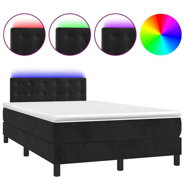 vidaXL Letto a Molle con Materasso e LED Nero 120x190 cm in Velluto